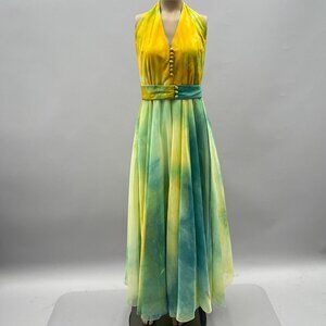 Don Luis Dress Size 14 Vintage Tie Dye Fairy Button Chiffon Formal Halter Maxi